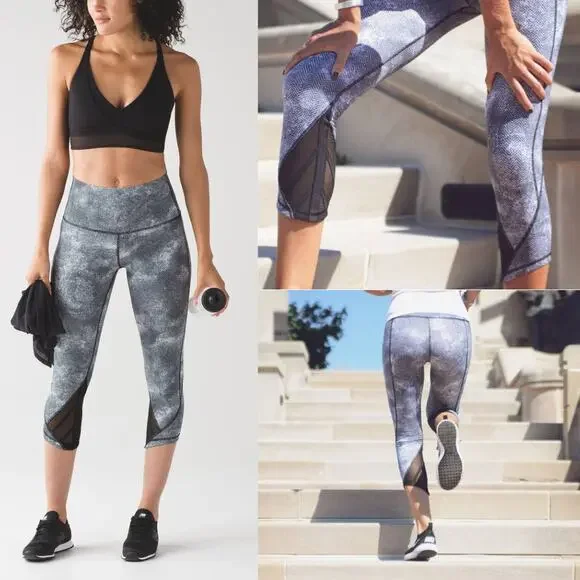 Lululemon | Essential Rhythm Black & Gray Chevron High Waist Cropped Leggings - Picture 2 of 8